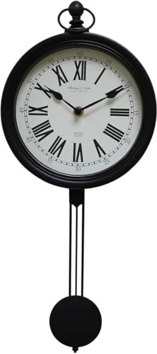 Heimvita Vintage Pendulum Wall Clock, 48cm, Black Metal Frame, Roman Numerals Decorative Wall Clock,for Living Room, Bedroom, Home Decor (Black)