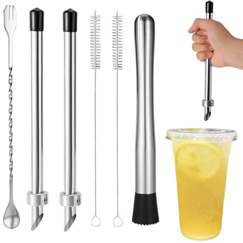 6pcs Straw Puncher and Muddler for Plastic Lids Lemonade, Stainless Steel Deli Container Straw Hole Puncher Tool Fresh Squeezed Lemonade Stand Supplies for Cafe Drinks
