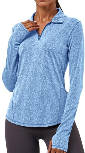 Gyabnw UPF 50 Sun Protection Womens Long Sleeve Fitness Top Lightweight Quick Dry Gym Shirt for Running Yoga Outdoor Blue