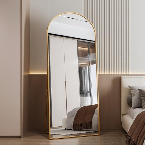 BestAlice Båge helkroppsspegel 180 x 80 cm, stor välvd golvspegel, sminkspegel, HD väggspegel med guld aluminiumram, golvspegel med stativ för sovrum, vardagsrum, omklädningsrum