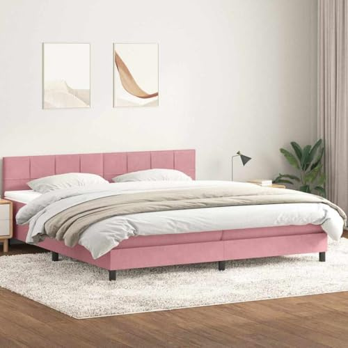 QJBSAVVA Letto a molle rosa, 180 x 210 cm, in velluto con materasso a molle insacchettate, testiera regolabile in altezza, design moderno, comodo letto matrimoniale per camera da letto, camera dei