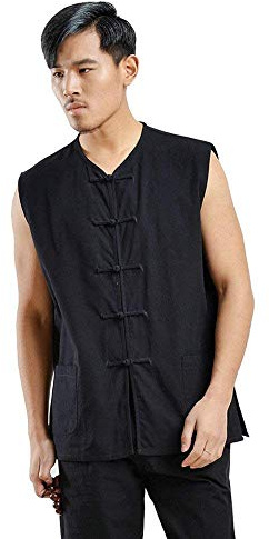 ZooBoo Kung Fu Uniform Vest - Chinese Traditional Qi Gong Martial Arts Wing Chun Shaolin Tai Chi Training Cloths Apparel (Black, XXL)