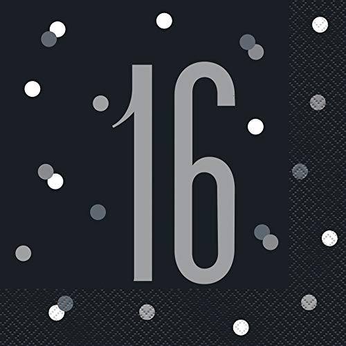 Black & Silver Glitz 16 Beverage Napkins - 16 Count, Perfect for Birthday Parties & Anniversary Celebrations