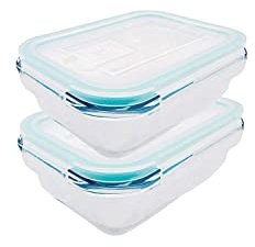 2 Stück Steuber Cloc Frischhaltedose aus Glas, 620 ml, rechteckig, Glas bis 400°C