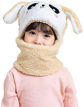 Cicilin Barnmössa baby plysch balaclava huva höst vinter flickor pojkar sjalar huva varm mössa mössa hals barn balaclava hatt, khaki kanin, L