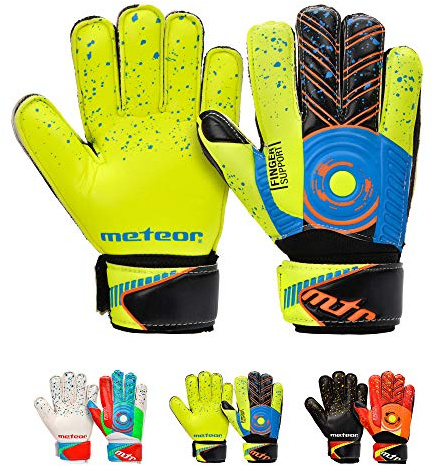 meteor Goalie Gloves for Kids Goalkeeper Gloves Football Goalkeeping Gloves Boys Youth Adult Junior Children Strong Keeper Grip Finger Protection Prevent Injuries Embossed Back Football DEFENCE (#8, Gul)