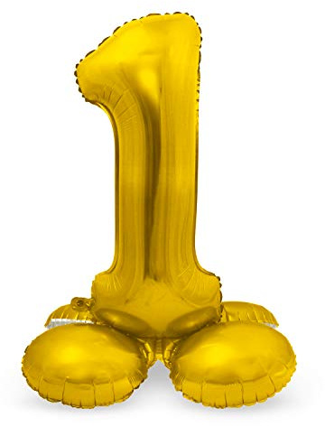 Folat 64701 Palloncino di alluminio con Base Numero Figura 1 Oro 86 cm - decorazione palloncino di elio per compleanno, anniversario