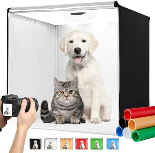 ZKEEZM Caja de luz de estudio fotográfico para fotografía de 32 x 32 pulgadas con 100 LED y fondos de 6 colores, caja de fotos con luces, caja de fotos plegable para fotografía de productos con brillo