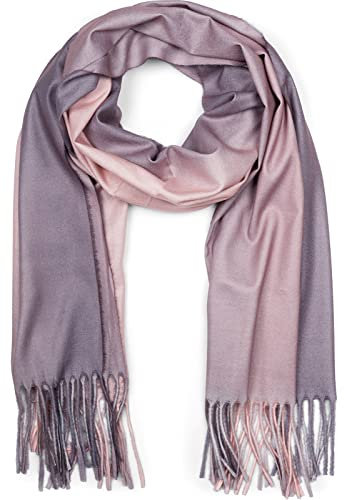 styleBREAKER Damen Schal mit 2-farbigem Farbverlauf und Fransen, warme Winter Stola mehrfarbig, Ombré Look 01017147, Farbe:Rose-Grau