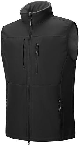Outdoor Ventures Men's Lightweight Softshell Gilets Waterproof Outerwear | Warm Fleece Body warmers, Windproof Sleeveless Golf Jacket with 7 Pockets, Stretch Workwear for Running, Fishing, Cycling