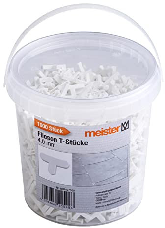 Meister 4427300 Lot de 1000 pièces de carrelage en T 4 mm – En polypropylène robuste – Blanc – Accessoires pour carrelage – Aide à la pose de carrelage – Croix de joints – 4 mm