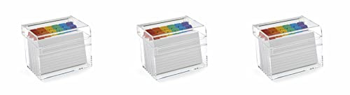 Osco Small Clear Acrylic Index Box, 3 Pack, A to Z Divider Tabs, 100 Lined Notecards, Ruled Revision Flash, Recipe Notes, Contacts Filing, Desktop Organiser, Holds 5 × 3 Cards (127 × 76 mm)