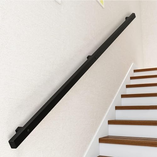 Pasamanos de pared para escaleras exteriores o interiores, 1m 1,5m 2m 2,5m 3m 6m barandilla de escalera antideslizante de hierro forjado moderno, barra de apoyo de tubo cuadrado negro(200cm)