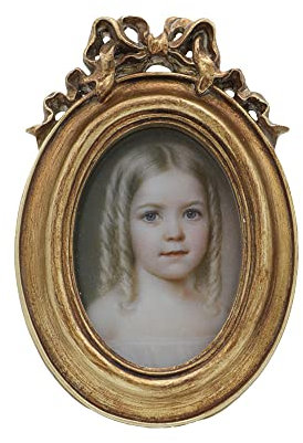 SYLVIA'S SHOP Kleiner ovaler Vintage-Bilderrahmen, 6,3 x 8,9 cm, Mini-Bilderrahmen, Tischdekoration und Wandbehang, Heimdekoration, altmodische Fotogalerie, Art-Deco, Bronze-Gold