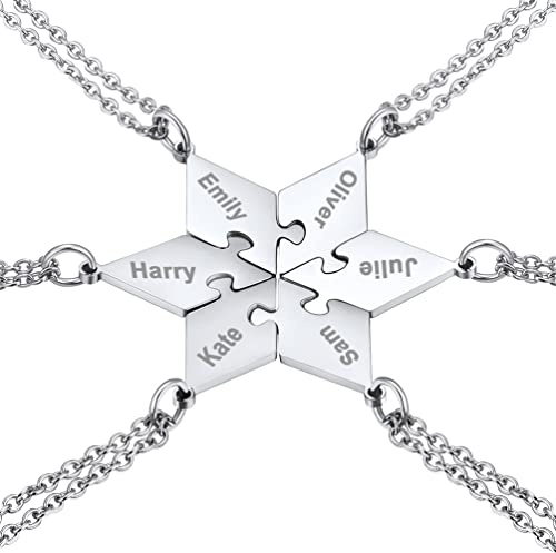 PROSTEEL Estrella David Colgante BFF Collares de Amistad para Seis Rompecabezas Divididos, Platino