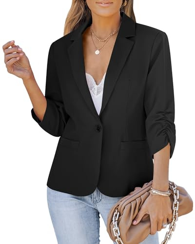 LookbookStore Cropped Black Blazer Women Suit Jacket Womens Crop Sleeve Blazer Work Jackets for Women Office Black Size Small Fits Size 4 / Size 6