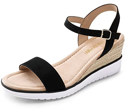 DREAM PAIRS Sandalia Vestir Cuña Mujer,Size 39,Negro,SDPW2342W-E