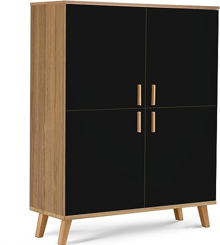 Konsimo Kommode Frisk 107x134x40 cm - Modern Kommode mit Türen - Kommodenschrank mit Griffe und Beine aus Holz - Wohnzimmerschrank für Schlafzimmer Esszimmer - Schwarz