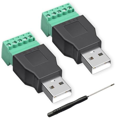 BRIEFCEC 2 pcs USB 2.0 Screw Connector USB Terinal Adapter Converter, USB 2.0 Type A Male to 5-Pin Screw Terminals Data Transfer (2 x USB Adapter Male)