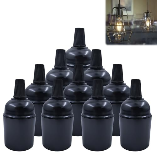 Nizirioo 10 Pièces Douille de Lampe E27: Support D'ampoule Vintage Noir (φ38 * H50mm), Vintage Porte-Ampoules, Douille à Ampoule, Support de lampe solide bakélite adaptateur pour décoration, DIY