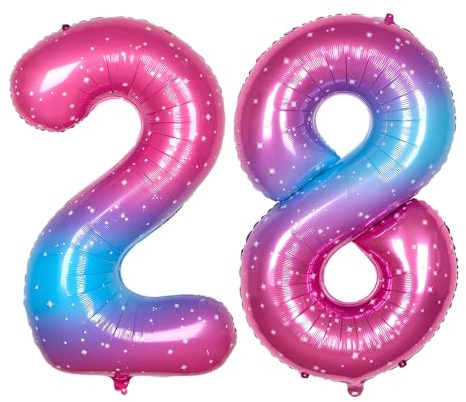 Ponmoo 40 inches Foil Balloons Numbers 28/82 Pink-Blue Gradient (101cm), Inflatable Helium or Air, Giant Balloon Number 0-9, 10-100, Grand Balloons for Anniversary Wedding Birthday Party Decoration