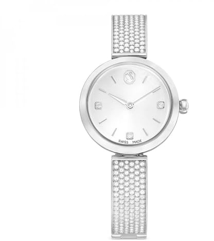Swarovski Illumina klocka, schweizisk tillverkad, metallarmband, silverfärgad, rostfritt stål