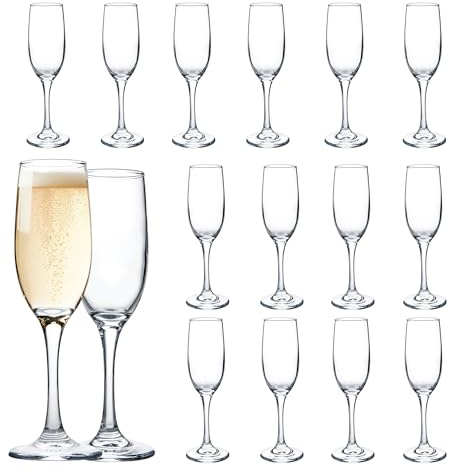 UMEIED Set of 16 Champagne Glasses, Champagne Flutes with Classic Shape, Long stem Sparkling Wine glasses for Wedding, Restaurant, Bar, Wine Toasting, Clear