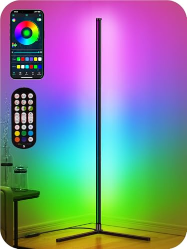 Lámpara de esquina LED, lámpara de pie de esquina RGB con aplicación y control remoto, 16 millones de colores y más de 68 escenas que cambian de color con sincronización de música para sala de estar,