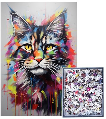 GreenAnoo - Puzzle per adulti da 1000 pezzi, motivo: animale Popart – gatto Maine Coon – Decorazione da parete – Cornice 50 x 75 cm – Qualità premium cartone FSC 2 mm