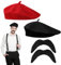 FUIPVGI 4 Stück französisches Kostüm, Baskenmütze, Schnurrbart, Erwachsene, Unisex, Schnurrbart für Kostüm, Haarschmuck, Outfit. (schwarz rot)