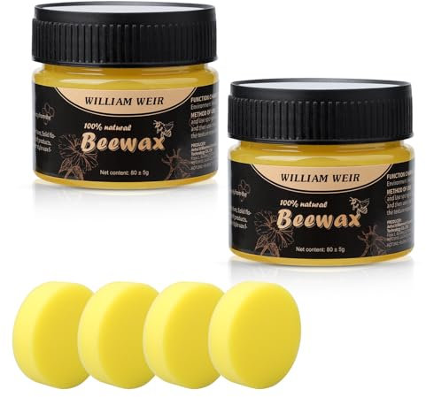 Möbelpflege Bienenwachs, Natürliche Holzpflege Holzwachs, Poliermittel für Holz und Möbel für Bodentische, Stühle, Schränke für Heimmöbel zum Schutz und Pflegen, 2 x 80g mit 4 Schwamm