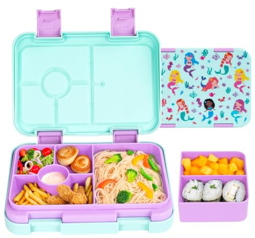 QCQHDU Bento Lunch Box for Kids,Boys and Girls with 6 Compartments for Children,Adults Work & School(Mermaid)