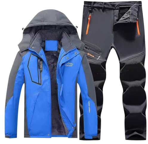 Generisch Combinaison de ski pour homme - 2 pièces - Imperméable - Avec capuche - Coupe-vent - Veste de ski et pantalon - Combinaison thermique d'hiver, Gris (B01), 4XL