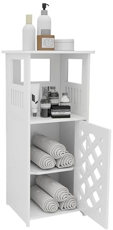 Belfoyer Armario de Baño Estrecho Plegable – Mueble Auxiliar para Baño con Puertas y Estantes, Columna de Almacenamiento Alta, Armario Delgado para Espacios Pequeños, Blanco Moderno(24 * 22 * 56cm)