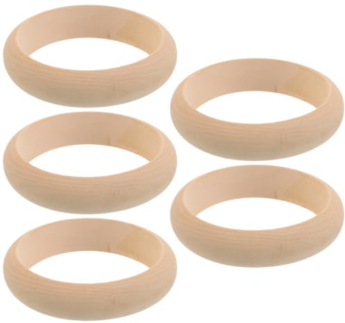Toddmomy 5 st obehandlade träarmband i bulk, släta 59 mm innerdiameter cirklar, blankt träarmband för handgjorda etniska bohemiska smycken, hantverksmaterial för kvinnor