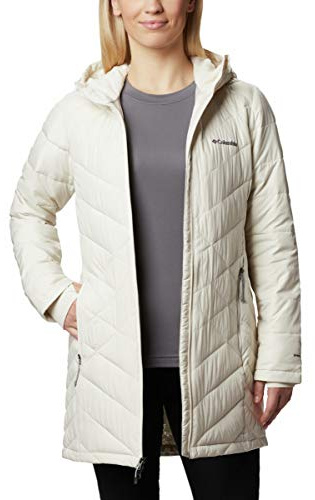 Columbia Heavenly Long Hooded Jacket, Piumino Con Cappuccio Donna, Chalk, M