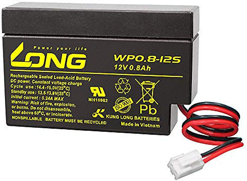Kung Long WP0.8-12S 12V 0,8Ah Long JST Stecker AGM Blei Batterie (Long JST)