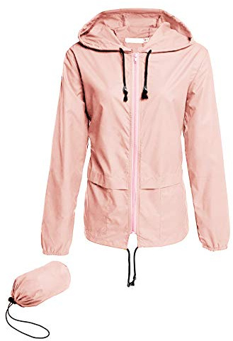 Avoogue Raincoats for Women Lightweight Waterproof Rain Jacket Packable Outdoor Hooded Windbreaker Juniors Rainwear(Pink S)