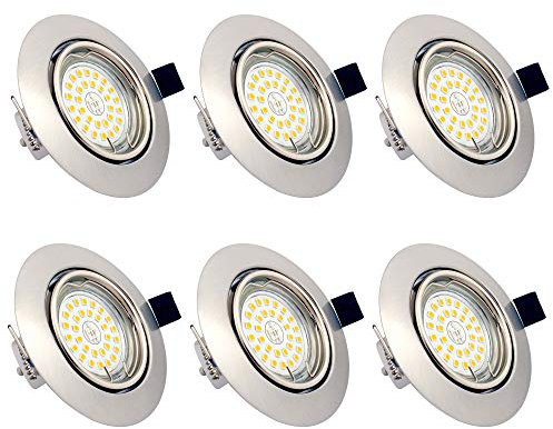 Spots LED Encastrables Orientables Dimmables, ampoules 6 x 6W incluses, GU10, Blanc Chaud 3000K, 230V, IP23, éclairage plafond LED intérieur pour Salon Cuisine Couloir