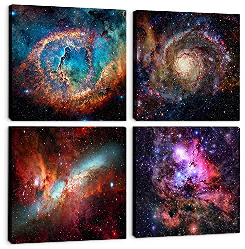 Nebula Galaxy Wandkunst Gemälde Drucke auf Leinwand Wanddekorationen Holzrahmen 40,6 x cm 4 Panels/Set Weltraum Sternenlicht Moderne Kunstwerke Bilder Home Wall Decor Cosmic Astronomie Poster