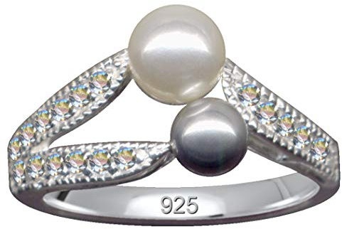 Fingerring mit Perlen I Echt Silber 925 I Jugendstil Design I Steinfarbe: klar weiss I modern cool trendy hip I Online Shop Schmuck kaufen I 59051