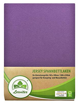 leevitex® Premium Spannbettlaken 180x200–200x220 cm | 40 cm Steghöhe – für Standard-, Boxspring- & Wasserbetten | 100% Mako-Jersey-Baumwolle | ÖKO-TEX Zertifiziert | 170 g/m² | Lila/Pflaume