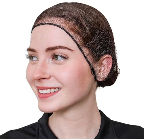 SAFEKO Disposable Honeycomb Nylon Hair Nets | Breathable | 100 Count [BROWN | 24”]
