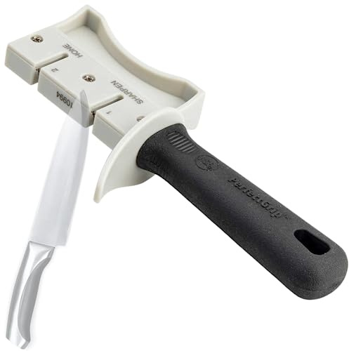 TableCraft 10994 PerfectGrip Hand Held Sharpener, 7 x 1.5 x 3.25, Tungsten Carbide, NSF Certified, Ergonomic Design, Dishwasher Safe