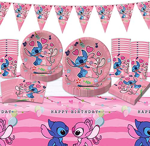 Amycute Stoviglie per Feste di Compleanno, Set Compleanno Bambina Piatti Carta Tovaglioli Bicchieri Tovaglie per Feste di Compleanno Bambini