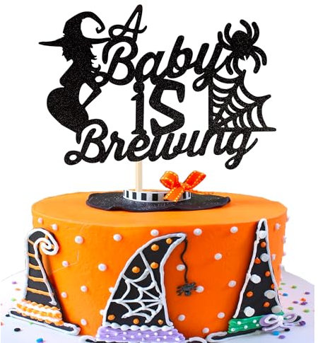 1 Pack Halloween A Baby is Brewing Cake Topper Halloween Baby Shower Cake Picks Halloween Spider Web Theme Cake Decoration For Pregnant Woman Birthday Party Cake Decorations