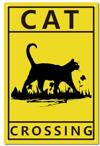 CREATCABIN Letrero Metal Vintage Diseño Gato Negro,Placa Pintura Retro,Letrero Hierro para Decoración Pared,Mural Arte,Cartel Colgante Decorativo para Cafetería,Oficina,Hogar,Baño,30x20cm,Cruce Gato