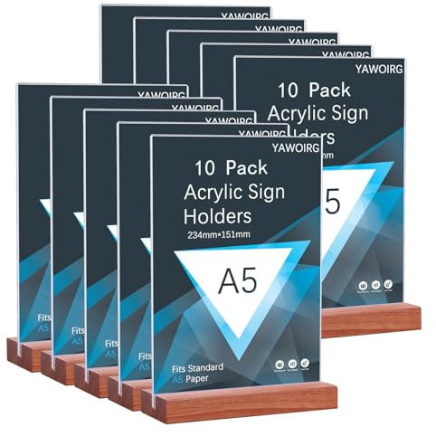 YAWOIRG A5 Ständer Aufsteller Acryl Tischaufsteller,10 Stück Doppelseitig Schildhalter in T-Form Menükartenhalter für Bardokumente,Hotel,Restaurant