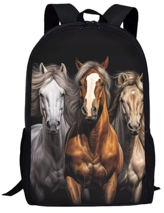 xixirimido Kinder-Schulrucksack für Jungen und Mädchen, Schulterrucksack, Tagesrucksack, Drei Pferde, Einheitsgröße, Lässiger Tagesrucksack