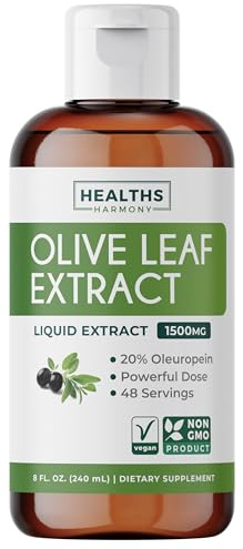 Olive Leaf Extract (Non-GMO) Super Strength: 20% Oleuropein - 1500mg - Vegetarian - Immune Support Supplement, Skin Health, and Powerful Antioxidants Supplement - Liquid Extract - 8 Fl Oz